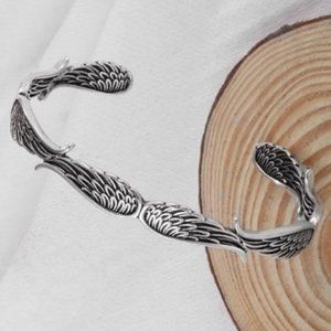 Brand New Takahashi Goro's Handmade Silver Black Feather Cuff Bracelet Bangle